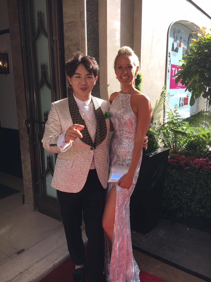 Helena Warren and Beau Han Xu Outside Claridges 